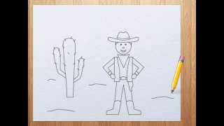 How to draw a cowboy step by step for kids [upl. by Ellennahs]