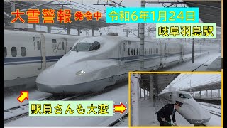 【大雪警報発令！】雪を蹴散らし徐行運転で進む新幹線 東海道新幹線 岐阜羽島駅 [upl. by Yvor757]