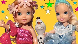 Anna and Elsa toddlers play dressups with Olaf at Ice Castle Ep8  Toys In Action [upl. by Lyrrehs79]