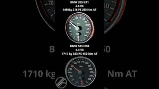 BMW 545i E60 44 V8 333 PS vs BMW 325i E91 25 R6 218 PS 0100 kmh Acceleration Comparison [upl. by Kenlay214]