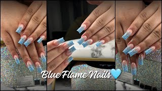 FLAME NAILS🩵  Full Set ofAcrylic Nails  Watch Me Work [upl. by Kalie]