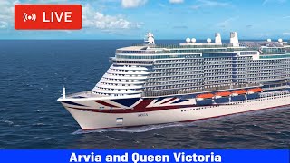 SHIPS TV  Queen Victora amp Arvia Cruise Departing Port of Southampton LIVE [upl. by Norvell]