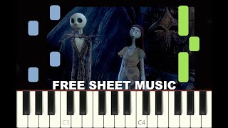 SALLYS SONG from The Nightmare Before Christmas Piano tutorial with free Sheet Music pdf [upl. by Natloz]