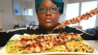 THE BEST TERIYAKI CHICKEN SKEWERS WITH VEGGIE CHOW MEIN COOKING AND EATING [upl. by Xylon]