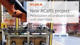 Palletization of cardboard boxes with steel fibers KUKA and ACaRS  case study [upl. by Doownyl]