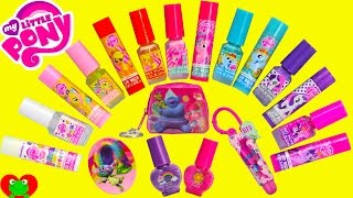 My Little Pony Beauty Set 14 Nail Polishes and Lip Balms with Trolls and Surprises [upl. by Tollman]