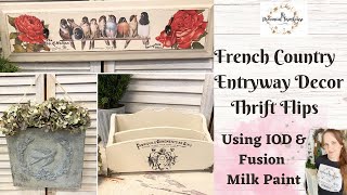 French Country Entryway Decor Thrift Flips using IOD amp Fusion Milk Paint  Trash to treasure [upl. by Ased]