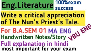 Eng LitCritical appreciation of The Nuns Priests Tale for BA SEM 01 VBU and MA Sem 01 in hindi [upl. by Durgy]