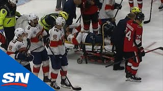 Panthers Trocheck Stretchered Off The Ice After Brutal Leg Injury [upl. by Anum]