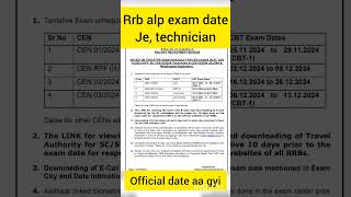 RRB ALP exam date official  rrb je exam date rrb technician exam date 2024 [upl. by Care79]