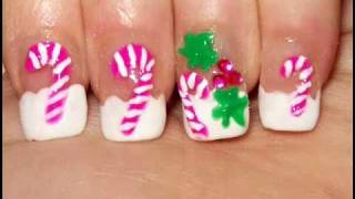 Pink Christmas nails  Candycanes amp mistletoes [upl. by Anyela183]