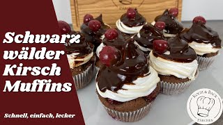 🍒Schwarzwälder Kirsch Muffins🧁 Rezept mit Baiser und Schokoguss 🧁 Kirschtorte Cupcake [upl. by Rawlinson]