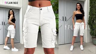 【Flamingo】Einfarbige Caprishorts Mit Rollsaum Und Pattentasche [upl. by Nyer]