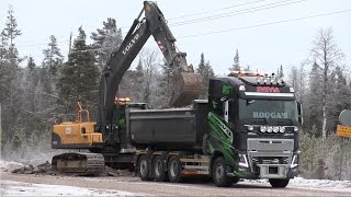 Volvo EC210C loading Volvo FH16 Gen4 750hp 8x44 with rock  gravel [upl. by Aldrich]