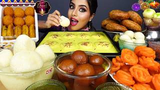 Eating RasgullaGulab JamunRasmalaiKheerMotichur LadduJalebi Indian Sweets ASMR Eating Mukbang [upl. by Iht]