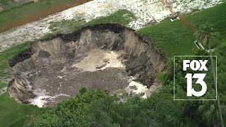 Aerial view 75foot sinkhole forms in Polk County [upl. by Hael498]