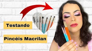 Testando pincéis de esfumar da Macrilan Tutorial de maquiagem rosa para olhos [upl. by Enairda]