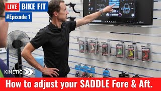 How to set up your bike saddle fore and aft position Bike Fit Live from Studio [upl. by Gati]