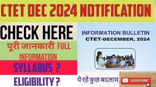 CTET DEC 2024 Notification Out  Ctet Syllabus  Eligibility  CTET Exam Full Information ctet2024 [upl. by Vanda]