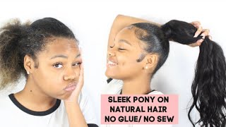 SLEEK FLAT EXTENDED PONYTAIL ON NATURAL HAIR NO SEW NO GLUE ft ONEMOREHAIR FreestyleFriday [upl. by Fisch701]