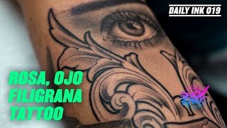 👁️Tatuando Rosa Ojo y Filigrana quotRose TATTOO Single Needlequot  Daily Ink 019  Jason Ramos [upl. by Elora]