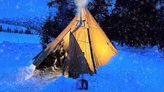 3 Days WINTER CAMPING in SNOW With My Dog 13° wilderness SURVIVAL Bushcraft Skills Stove Cooking [upl. by Godbeare375]