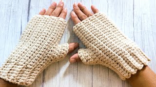 Easy Winter gloves crochet pattern fingerless mitten with thumb [upl. by Gatias]