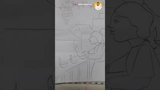 Diwali Drawing  a girl Diya arrange in Diwali Drawing drawingtutorial shortvideo [upl. by Thrift]