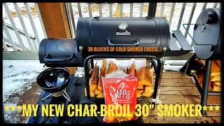 CharBroil 30quot Smoker  38 Blocks of Cold Smoked Cheese  Smoked Jalapeno Burgers [upl. by Semajwerdna474]