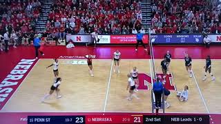 Nicklin Hames Solo Block Setter Nebraska Husker Volleyball vs Penn State 111921 Senior Night [upl. by Akenat752]