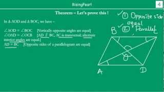 Diagonals of a parallelogram bisect each other Theorem and Proof [upl. by Braeunig737]