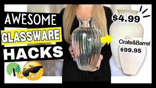 ALL NEW Glassware Thrift Store Makeovers  Crate amp Barrel  Dollar Tree DIY [upl. by Madaras341]