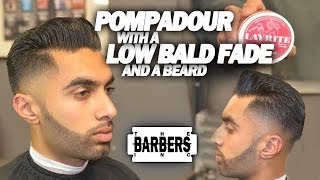 HOW TO Pompadour w Low Taper Bald Fade amp Beard  Mens Haircut Tutorial  HD  1080 [upl. by Annawit777]