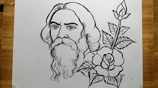 how to draw rabindranath tagore easy line drawing for 25 e boishakhrabindranath thakur drawing [upl. by Kantos]