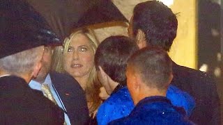 Jennifer Aniston And Justin Theroux Seek Shelter At Vanity Fair Oscars Party [upl. by Oirotciv]