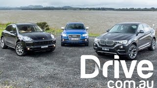 Porsche Macan v Audi SQ5 v BMW X4  Drivecomau [upl. by Kaczer]