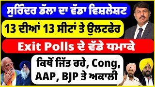 13 ਦੀਆਂ 13 ਸੀਟਾਂ ਤੇ ਉਲਟਫੇਰ l Exit Polls ਦੇ ਵੱਡੇ ਧਮਾਕੇ l ਕਿਥੋਂ ਜਿੱਤ ਰਹੇ Cong AAP BJP ਤੇ ਅਕਾਲੀ l [upl. by Lipson]