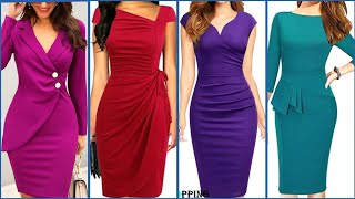 AISIZE Womens Retro Classy VNeck Stretch Business Wrap Bodycon Dress [upl. by Yesak]