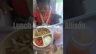 Lunch with Miss Allison Grilled Chicken yogurt and strawberries toddlersmom babyfood [upl. by Lettie]