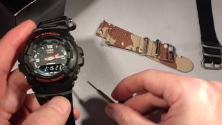 How to replace strap band on Casio GShock G100 watch with JaysAndKays® Convertibles® Adapters [upl. by Hearn477]