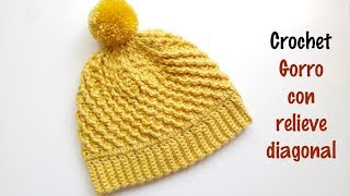 Gorro a crochet con relieve diagonal [upl. by Zared]