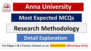 Anna University PhD Entrance Test 2024Most Repeated Research Methodology MCQsResearch Methodology [upl. by Afton]