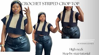 Crochet striped sweater tutorialHIGH NECK FOR WINTER Mihankushea [upl. by Anirrehs]