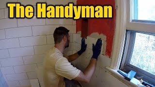 1940s Bathroom Remodel  Cutting and Installing Tile  THE HANDYMAN [upl. by Yttisahc]