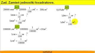 Zamiana jednostek  Milimetr kwadratowy na centymetr kwadratowy  Matfiz24pl [upl. by Omissam]