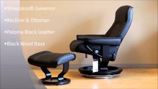 Stressless Governor Recliner and Ottoman in Paloma Black Leather and Black Wood Base [upl. by Fries]