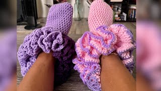 ⁠Crochet Ruffle Slipper Sock Tutorial [upl. by Heron455]