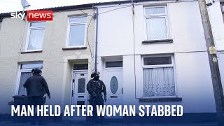 Man arrested after pregnant woman stabbed in south Wales [upl. by Fonsie]