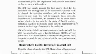 Maharashtra Talathi Result 2019 out soon on mahaparikshagovin [upl. by Assilak981]