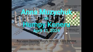 Anna Muzychuk vs Humpy Koneru at FIDE Womens Candidates 2024 on April 11 2024 With info panel [upl. by Adnilab]